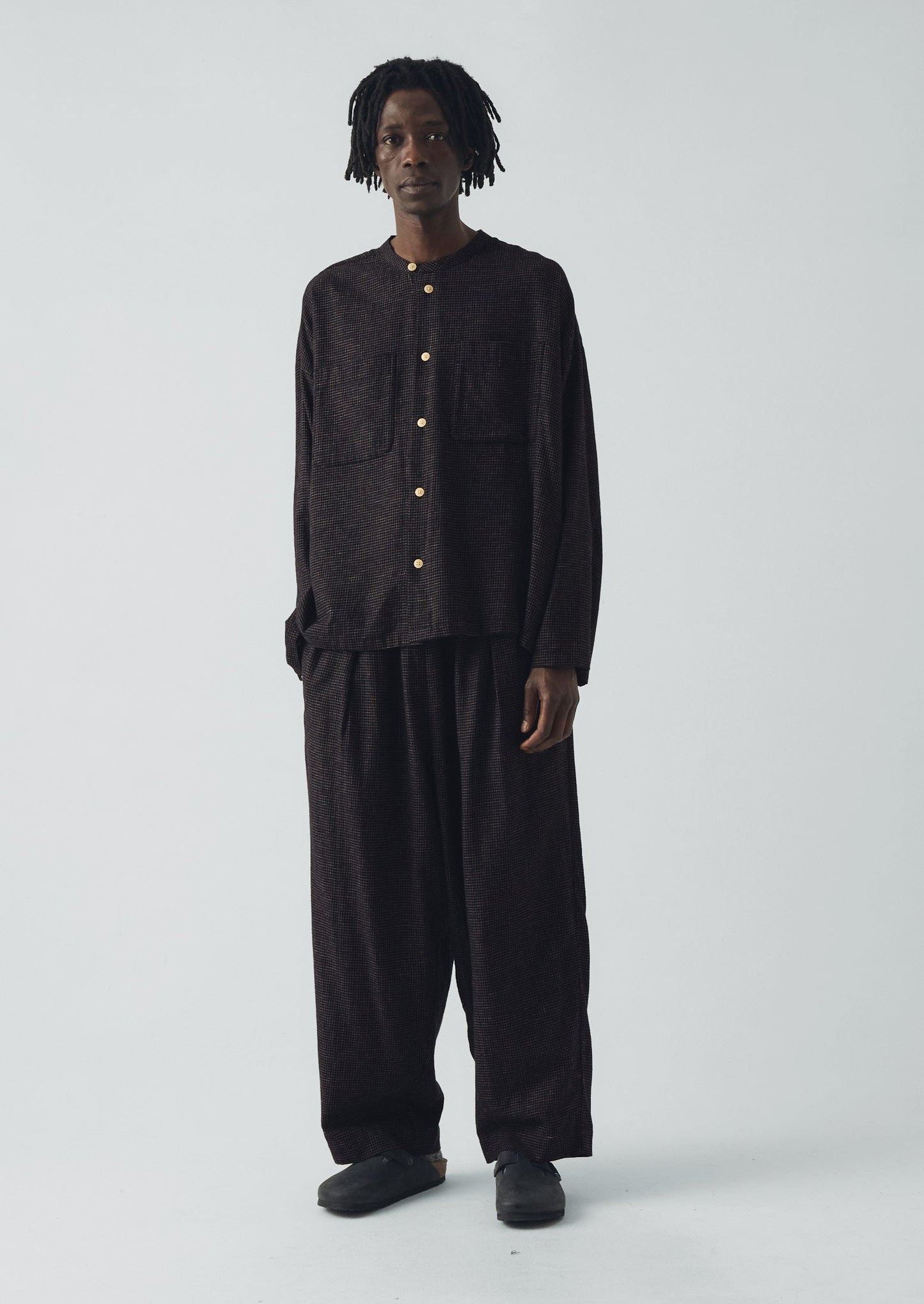 Camicia da giorno a quadri in cotone e cashmere | Nero/Ecru