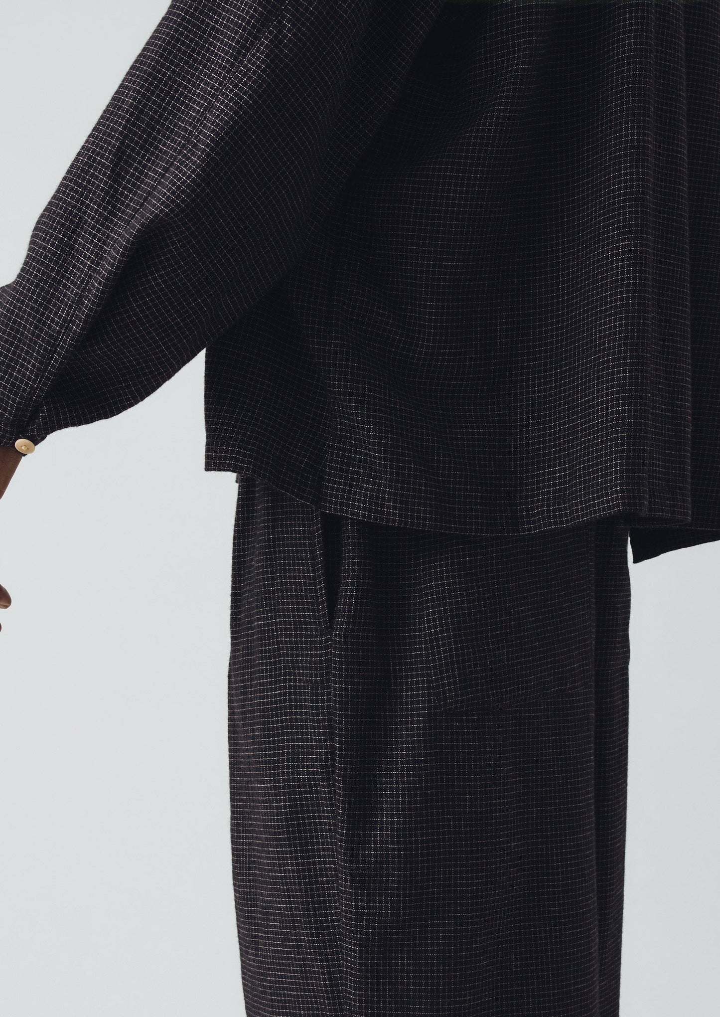 Camicia da giorno a quadri in cotone e cashmere | Nero/Ecru