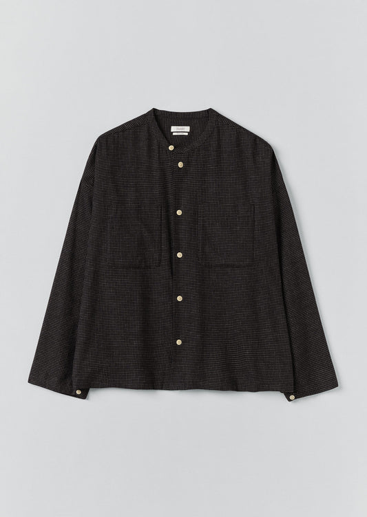 Camicia da giorno a quadri in cotone e cashmere | Nero/Ecru
