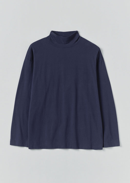 Top da salotto in cotone spazzolato con collo alto | Blu inchiostro
