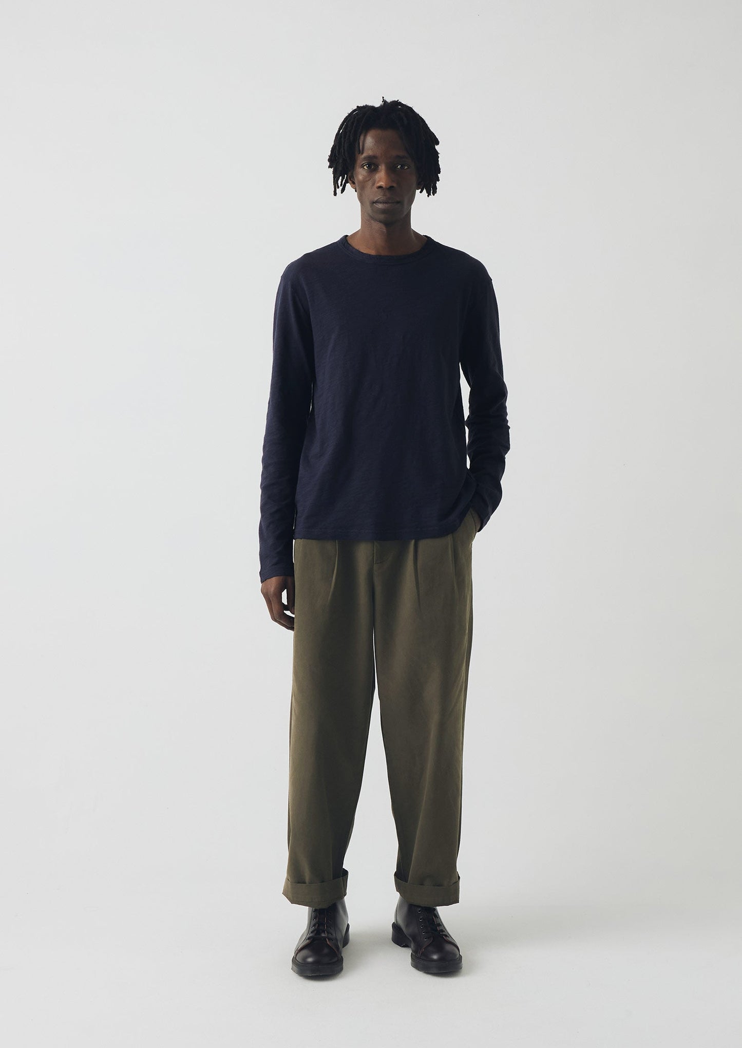 Pantaloni a gamba larga in tela di cotone Bill | Verde oliva scuro