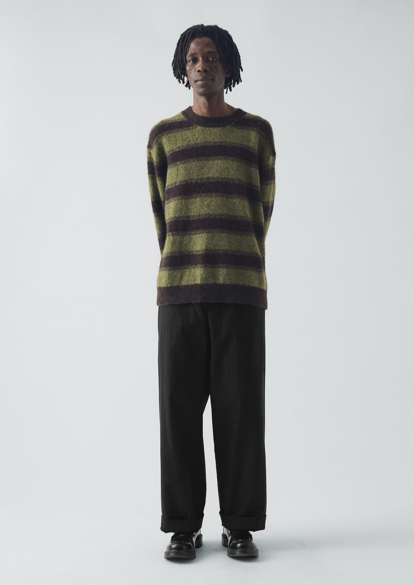 Pantaloni a gamba larga in cotone e lana a spina di pesce | Nero