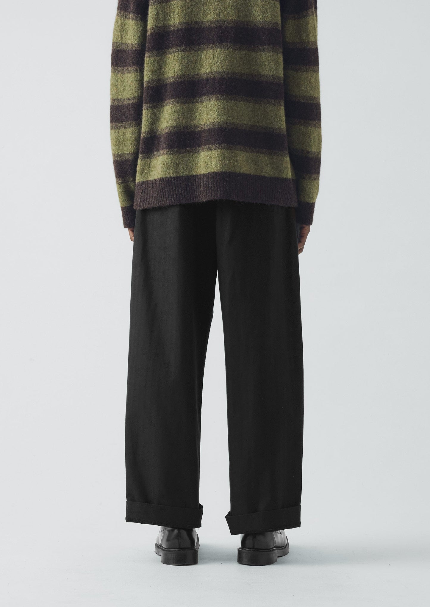 Pantaloni a gamba larga in cotone e lana a spina di pesce | Nero