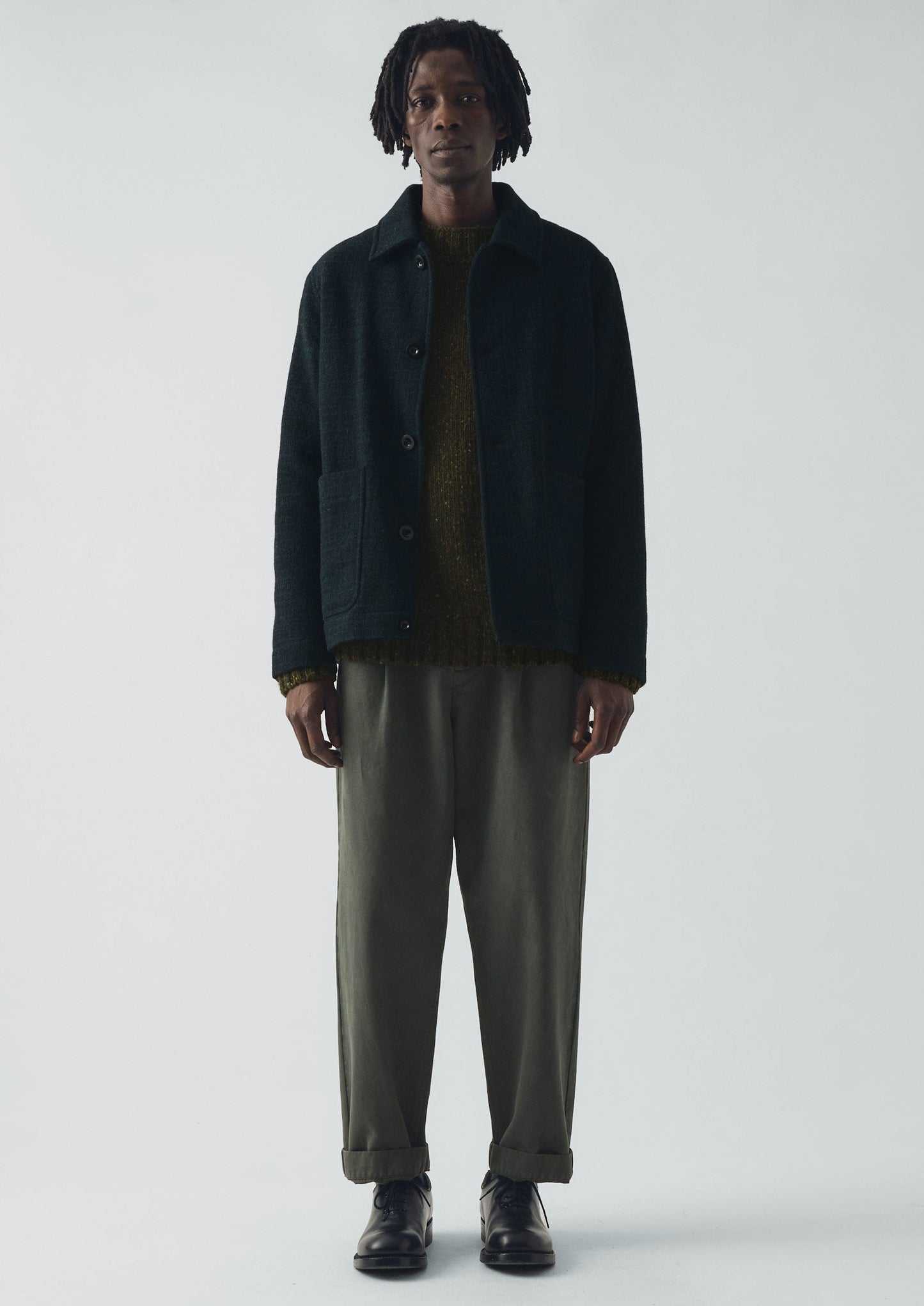 Pantaloni a pieghe in cotone a spina di pesce Otto | Verde minerale scuro
