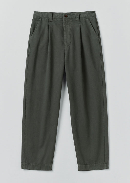 Pantaloni a pieghe in cotone a spina di pesce Otto | Verde minerale scuro