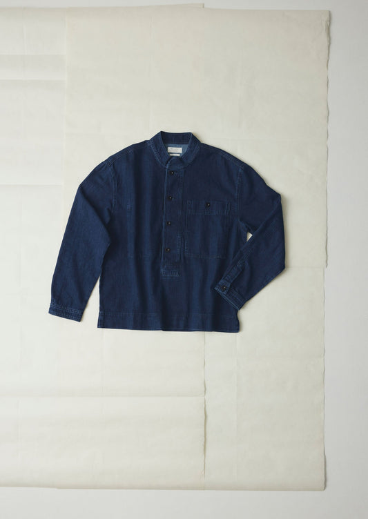 Camicia in denim con colletto alla coreana e mezza abbottonatura | Indaco