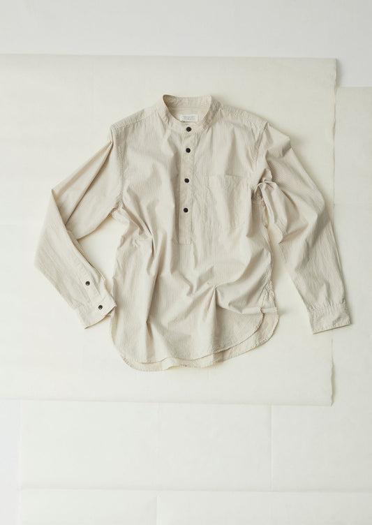 Maglione a righe con colletto alla coreana | Blu sbiadito dal sole