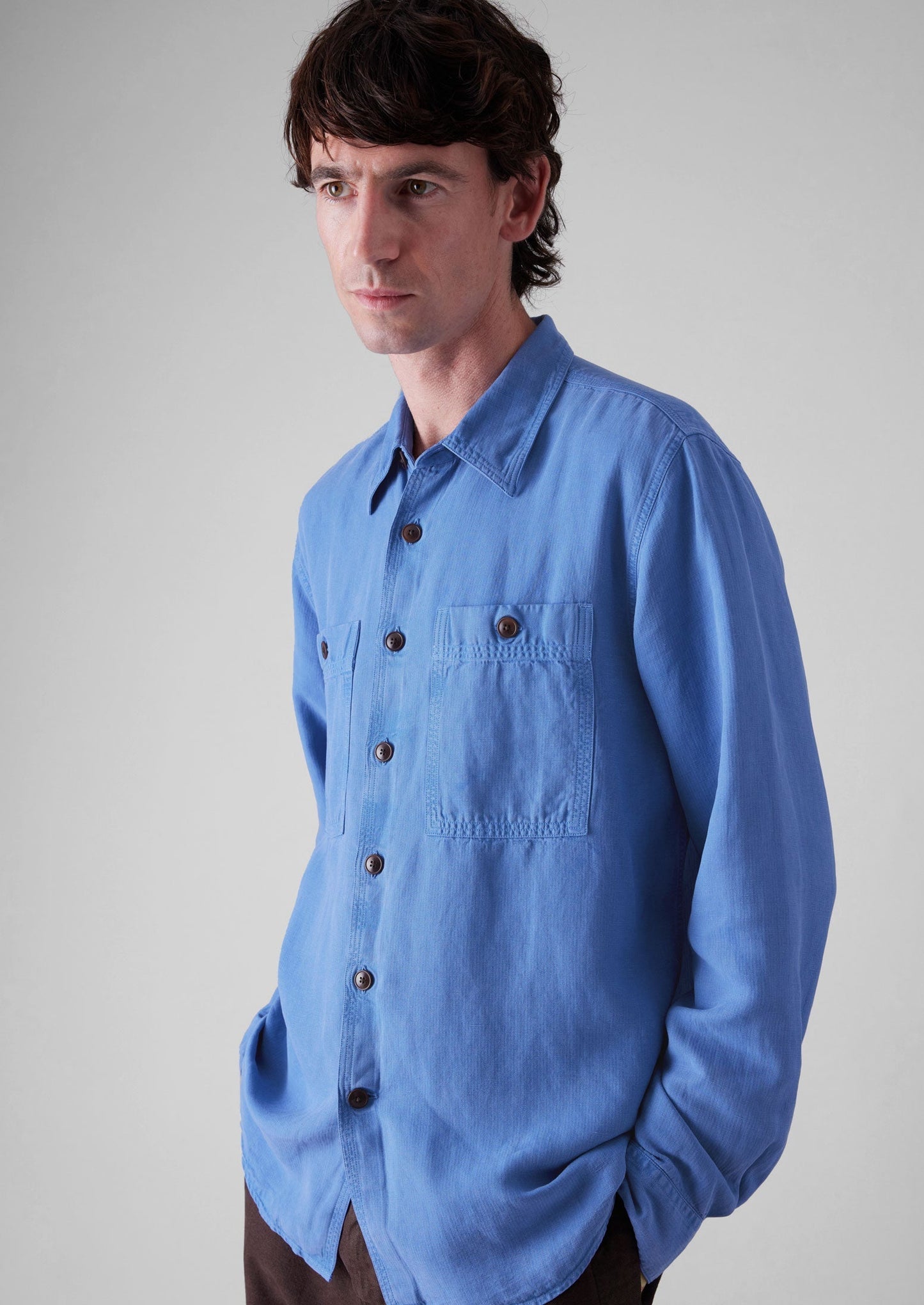 Camicia con tasca applicata tinta in capo | Baja Blue