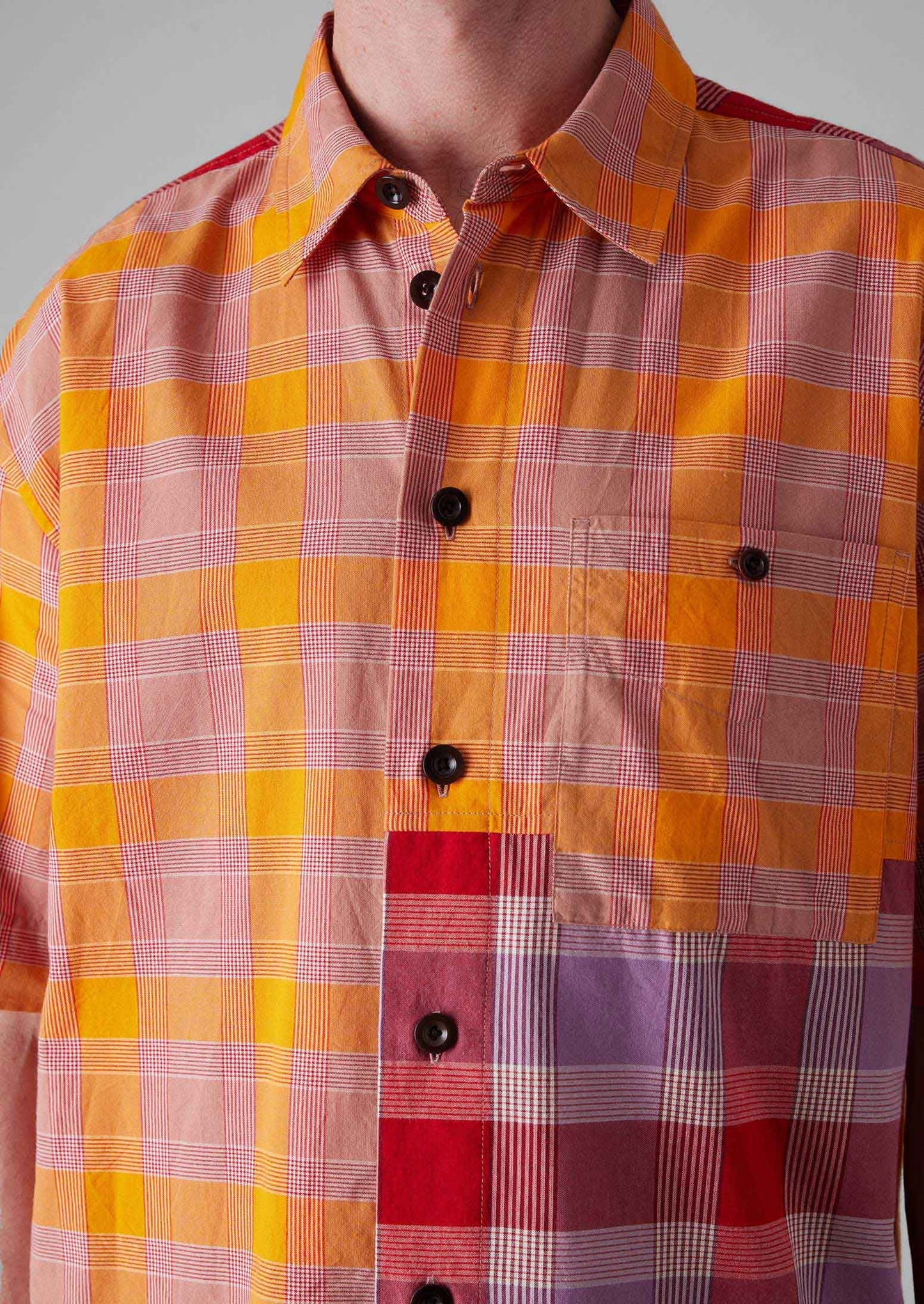 Camicia in cotone a quadri con pannelli | Multicolore