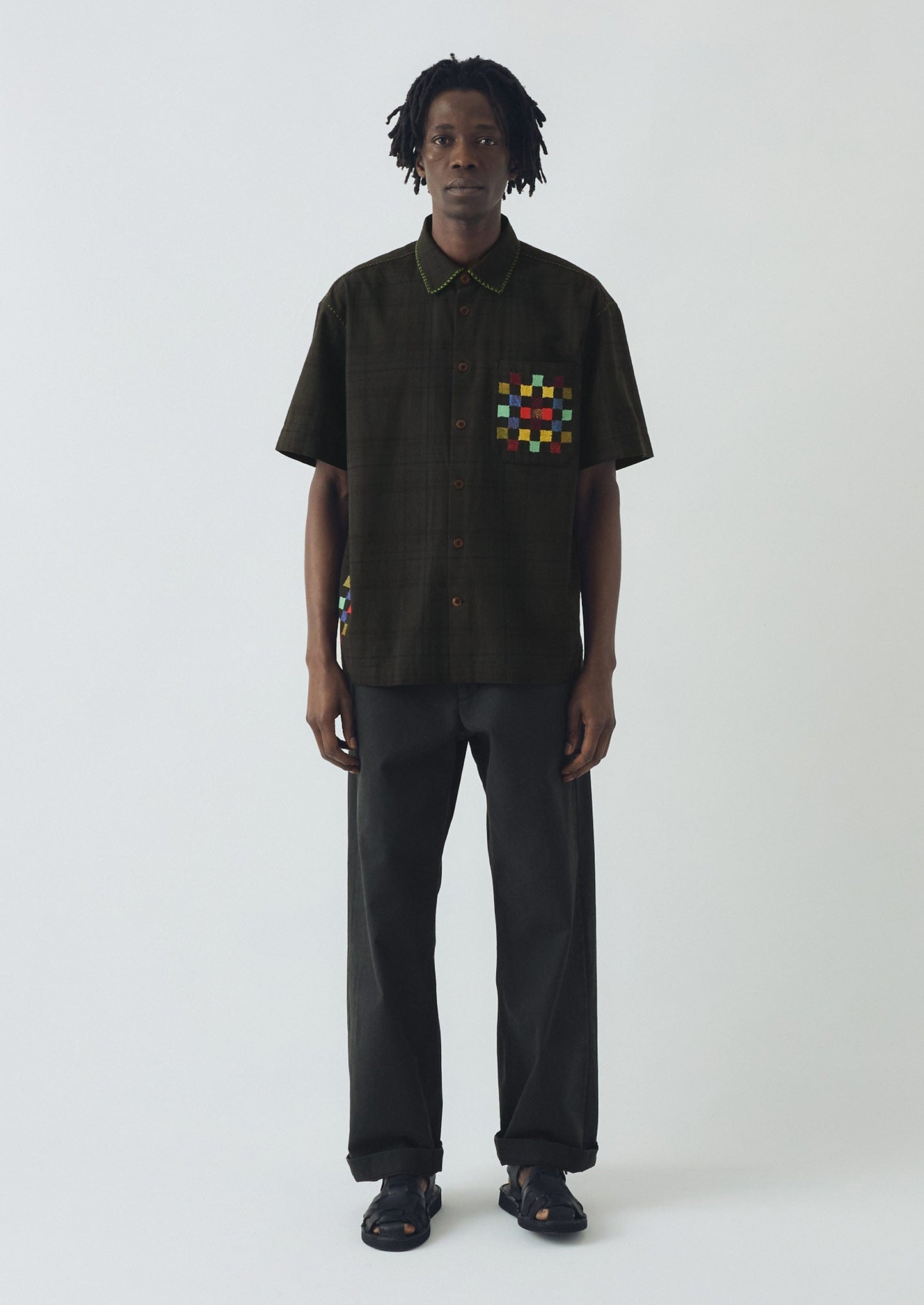 Camicia ricamata a mano sovratinta | Graphite Multi