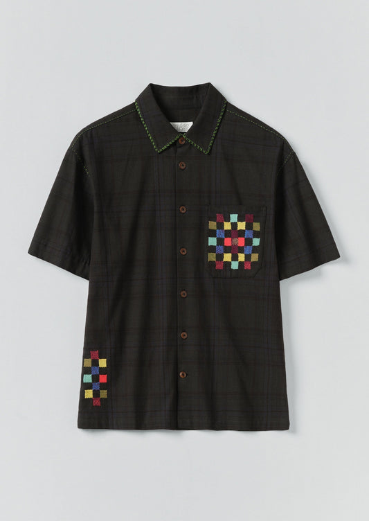 Camicia ricamata a mano sovratinta | Graphite Multi