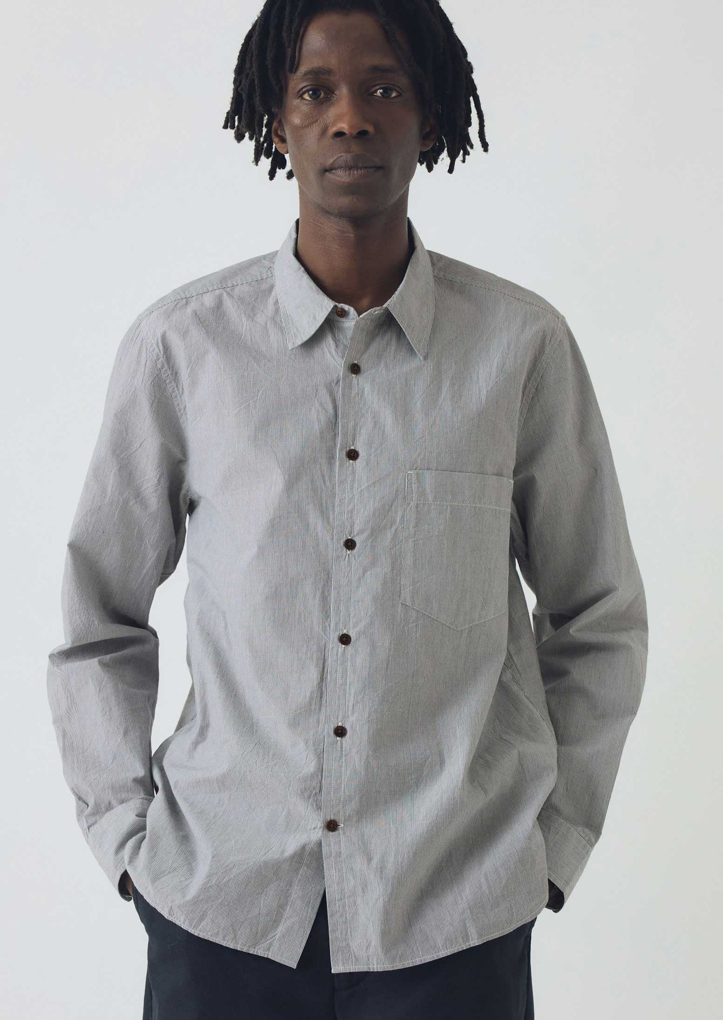 Camicia in cotone a righe sottili | Ecru/Ardesia
