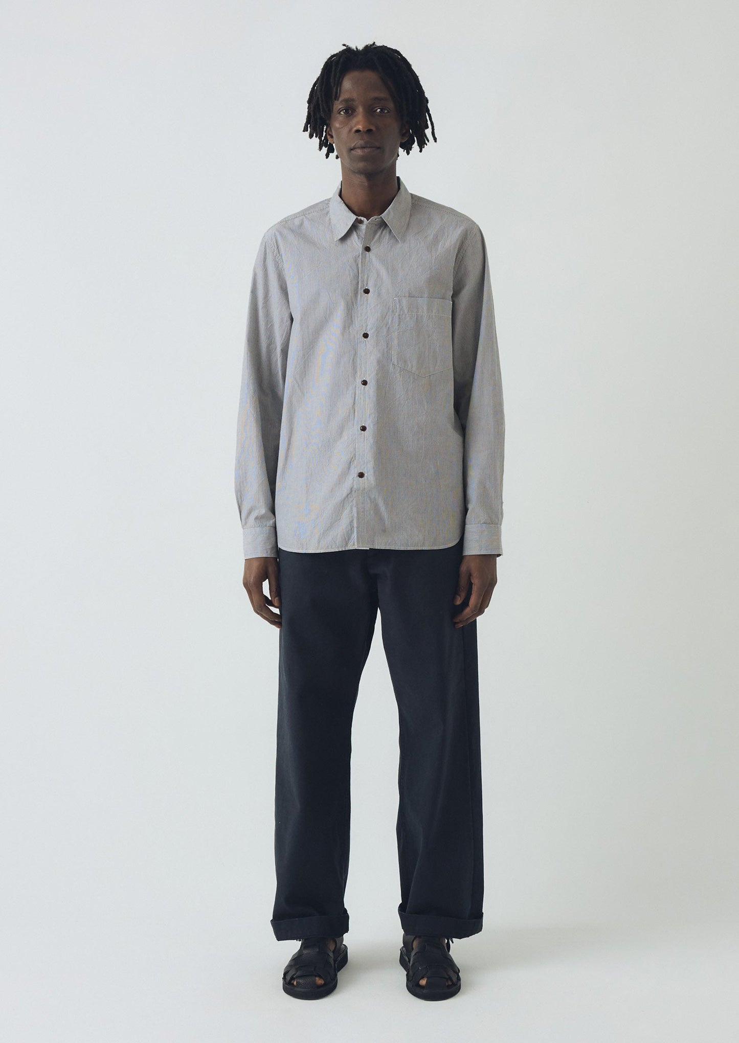 Camicia in cotone a righe sottili | Ecru/Ardesia