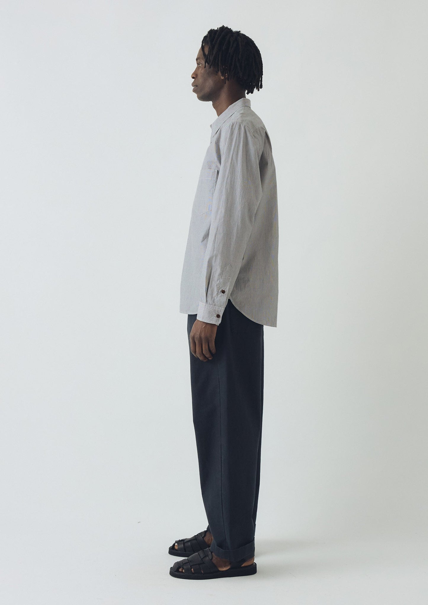 Camicia in cotone a righe sottili | Ecru/Ardesia