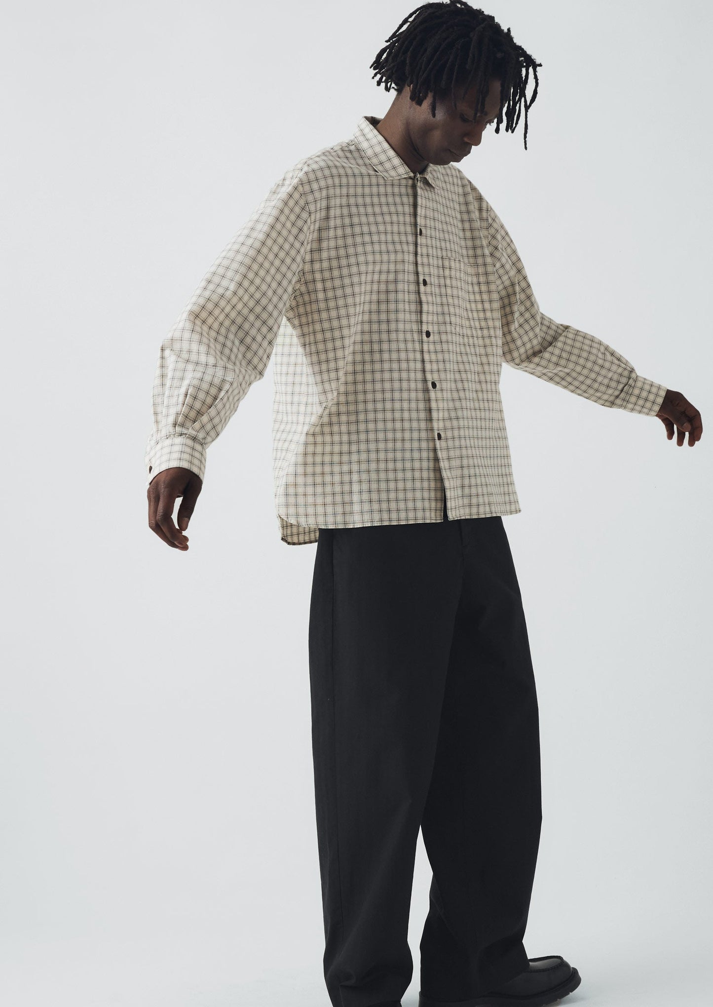 Camicia a quadri in cotone con motivo a finestra | Ecru/Ardesia