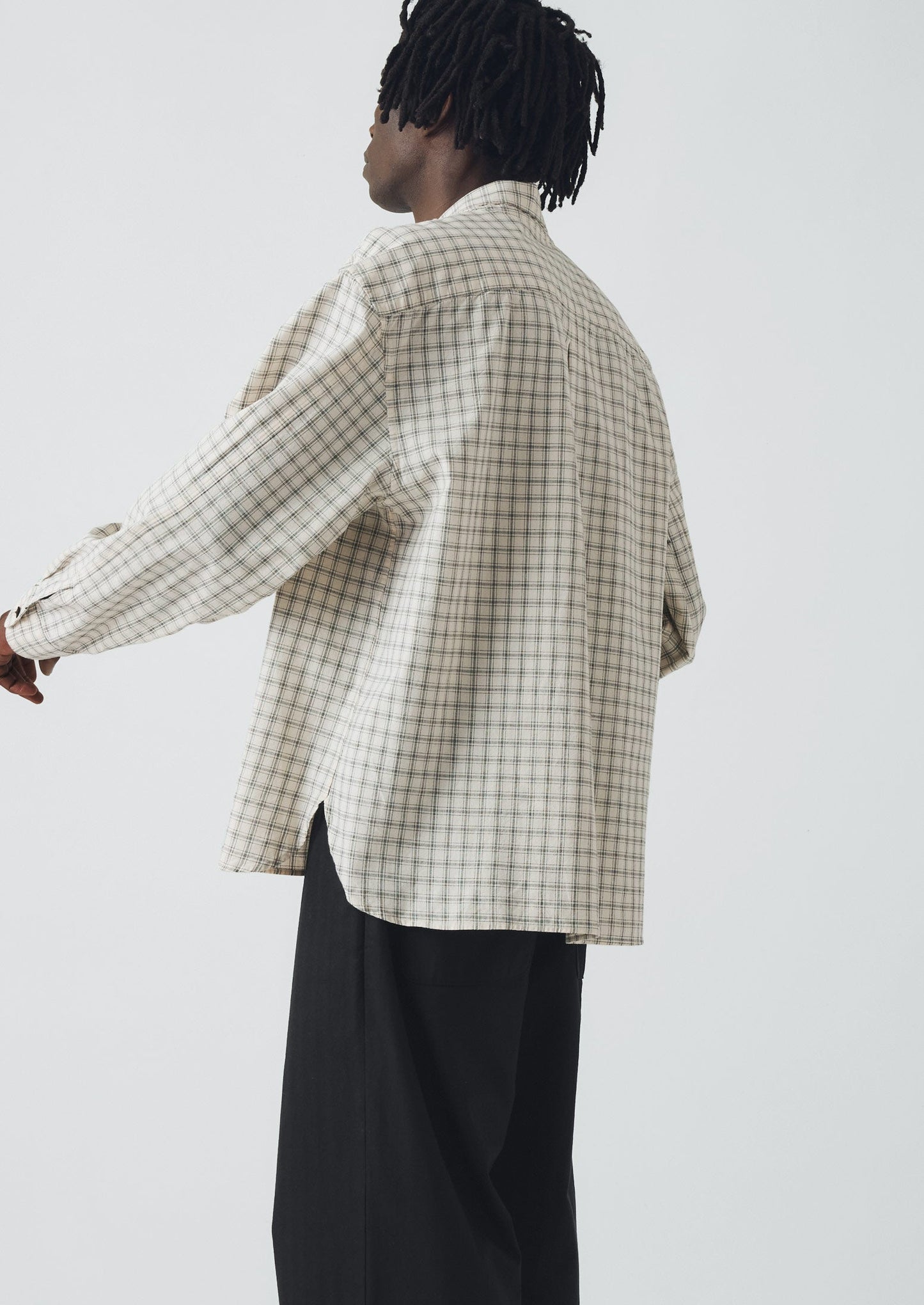 Camicia a quadri in cotone con motivo a finestra | Ecru/Ardesia