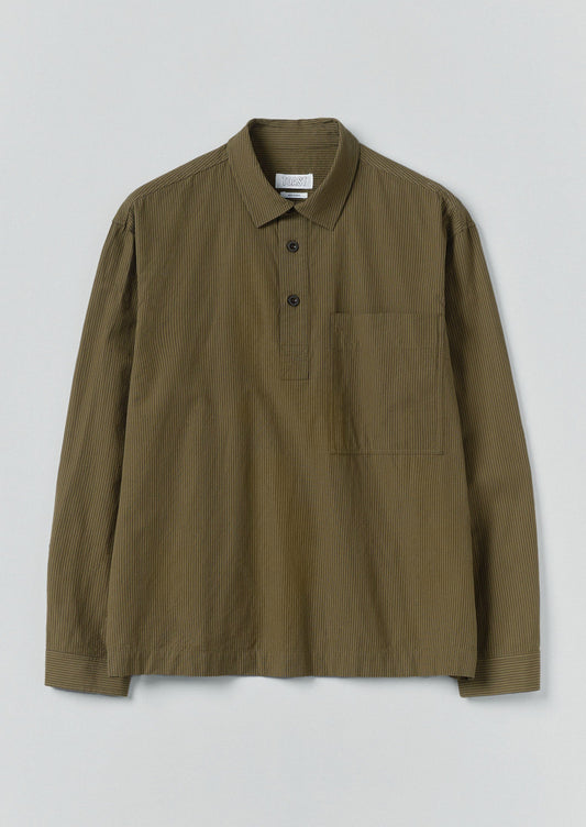 Camicia a righe con tasca grande e bottone | Oliva