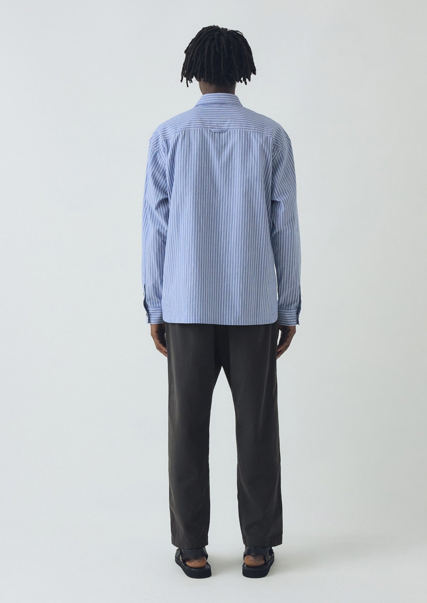 Camicia in cotone a righe con mezza patta | Azzurro