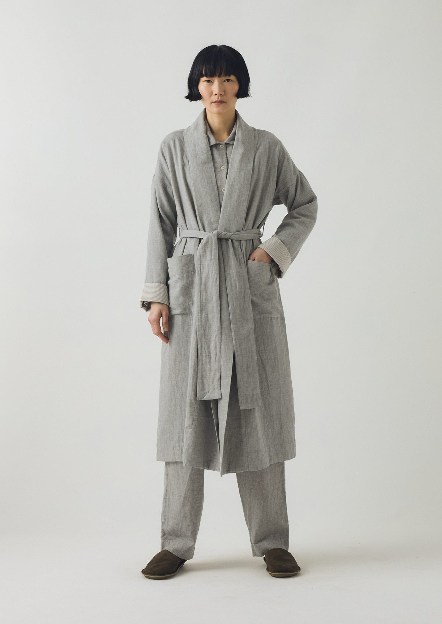 Abito in morbido cotone double face | Grigio melange/argilla morbida