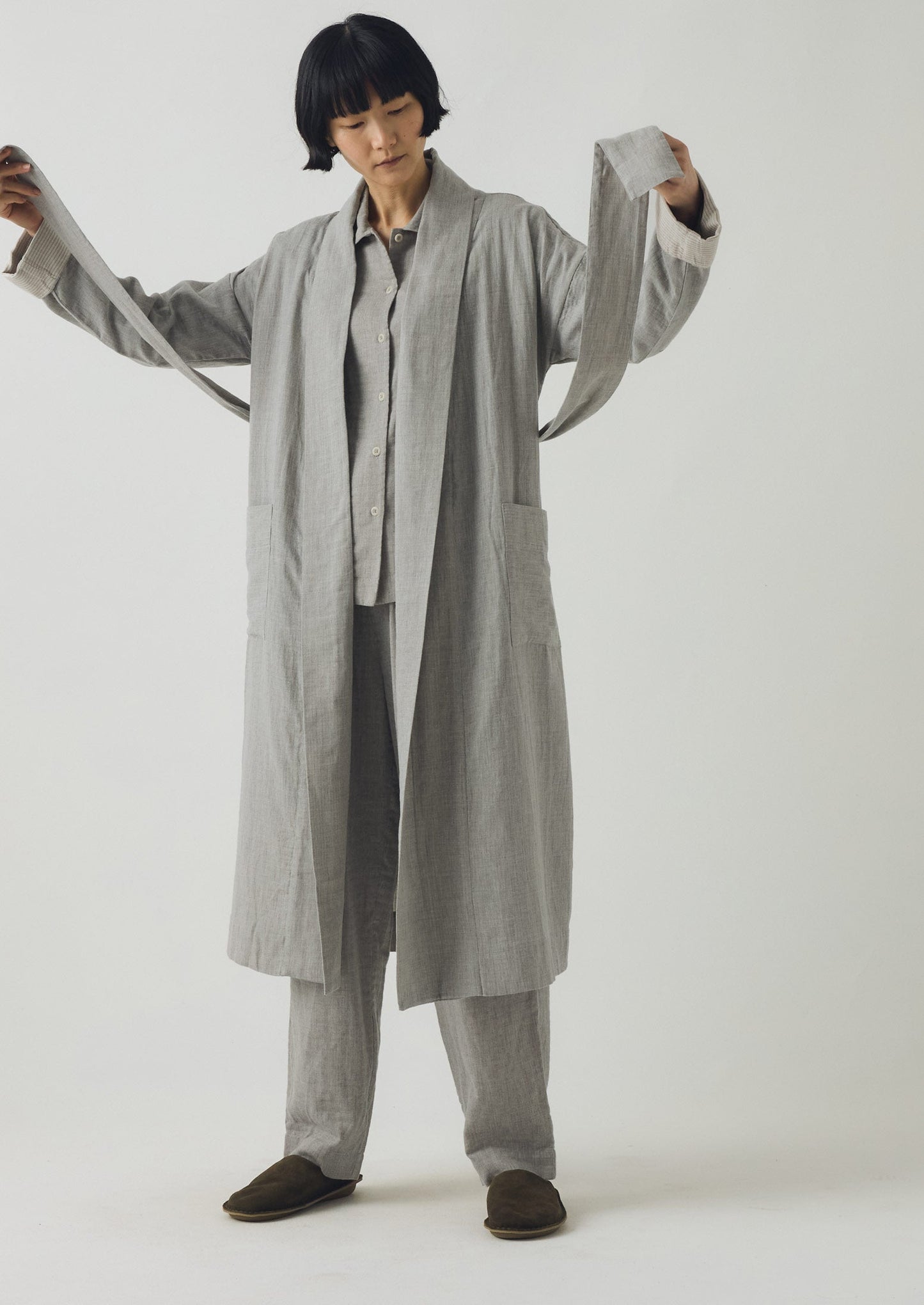 Abito in morbido cotone double face | Grigio melange/argilla morbida