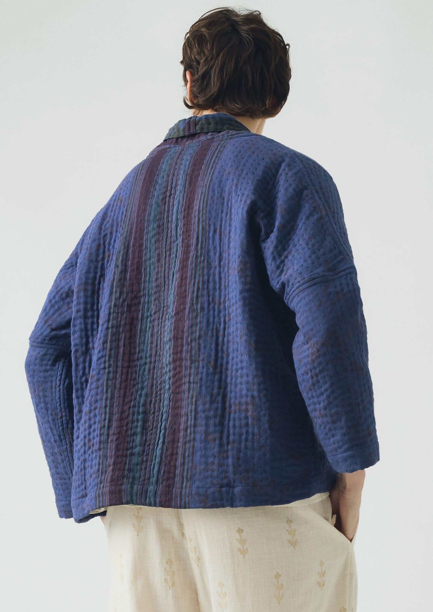 Giacca Kantha riutilizzata e tinta | Blu Provenza