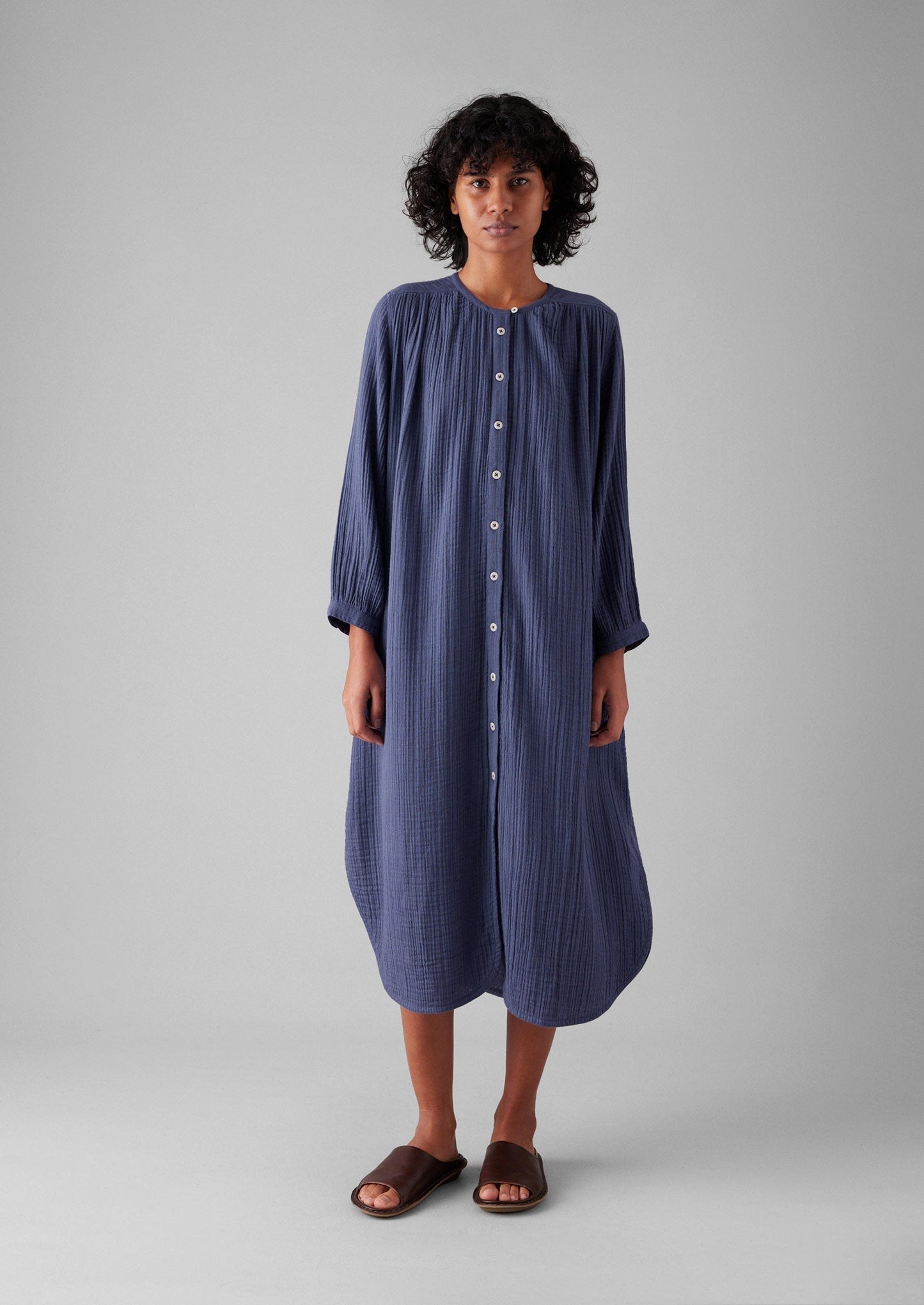 Caftano in cotone stropicciato | Blu ombra