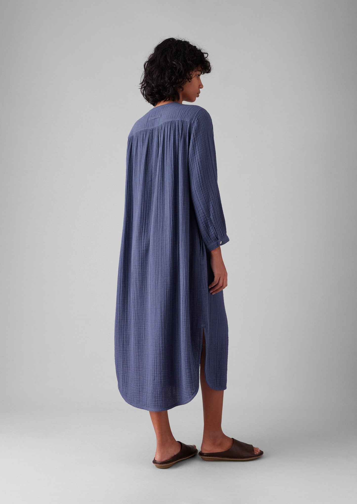 Caftano in cotone stropicciato | Blu ombra