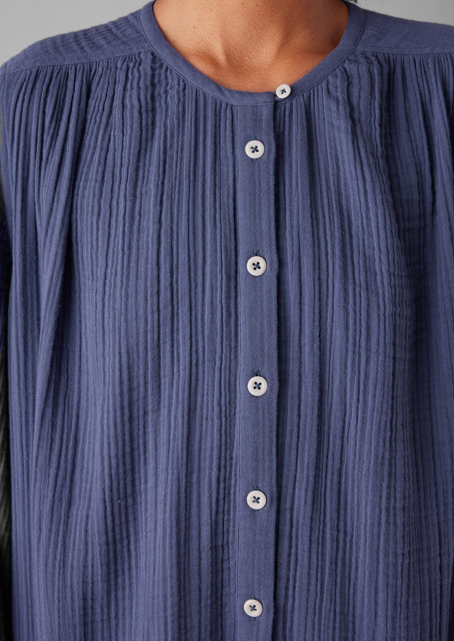 Caftano in cotone stropicciato | Blu ombra