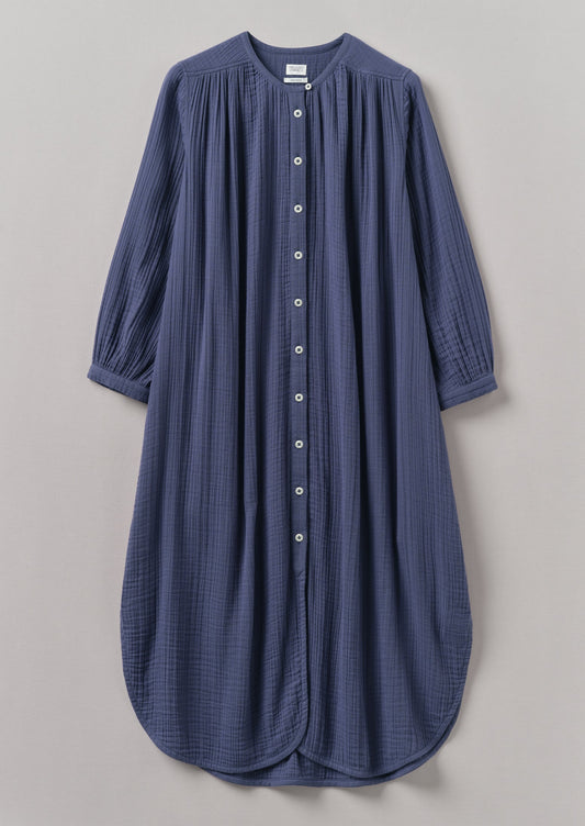 Caftano in cotone stropicciato | Blu ombra