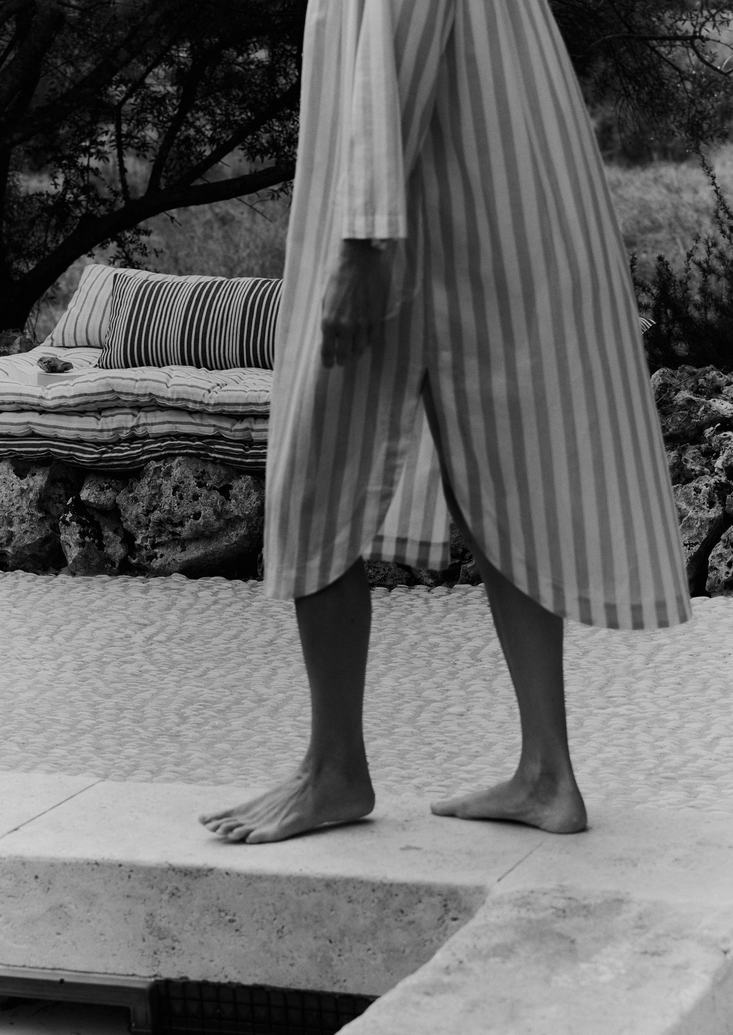 Caftano in cotone biologico Canopy Stripe | Ecru/Lime lavato
