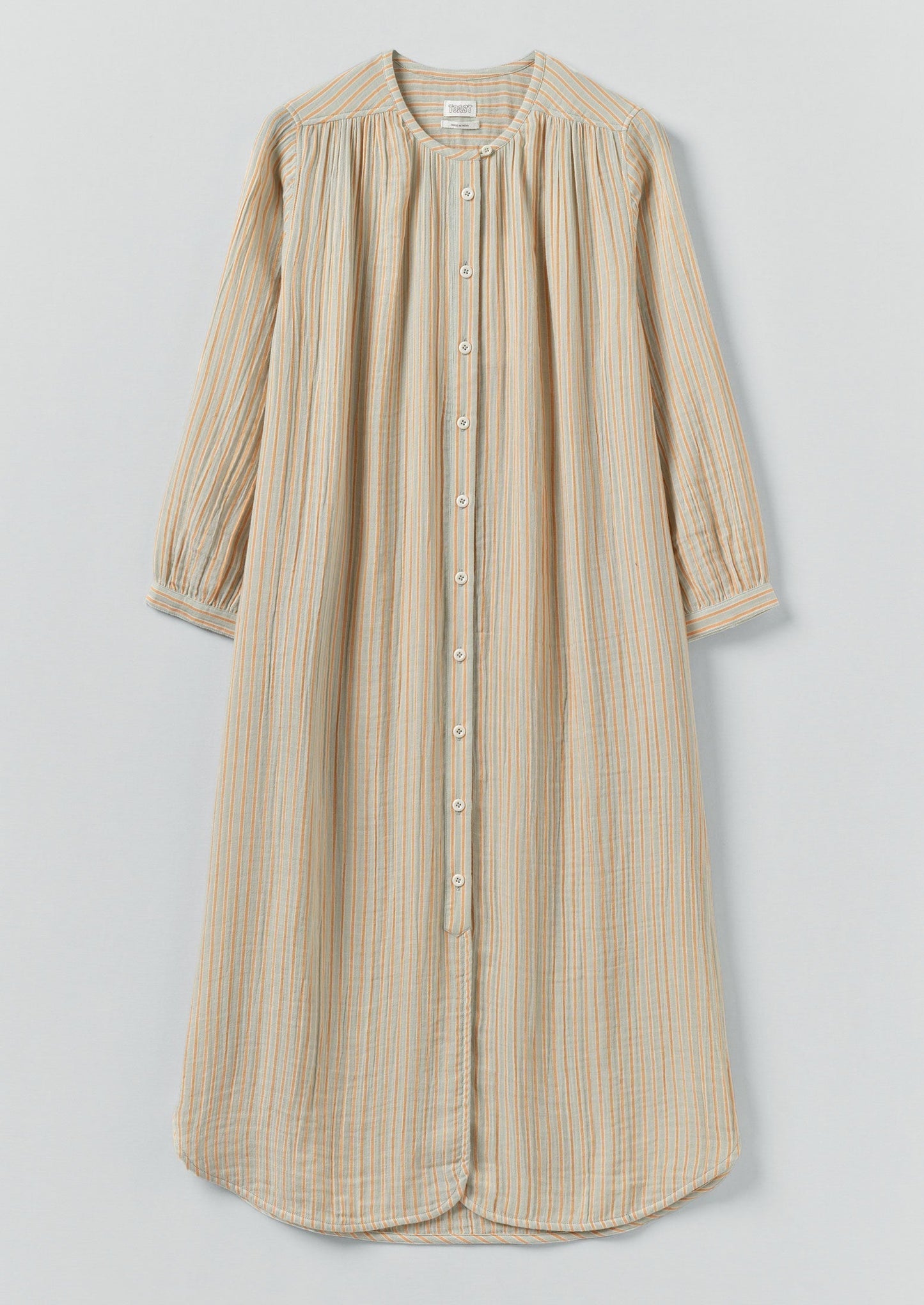 Camicia da notte in cotone stropicciato a righe | Salvia/Albicocca