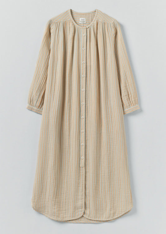 Camicia da notte in cotone stropicciato a righe | Salvia/Albicocca