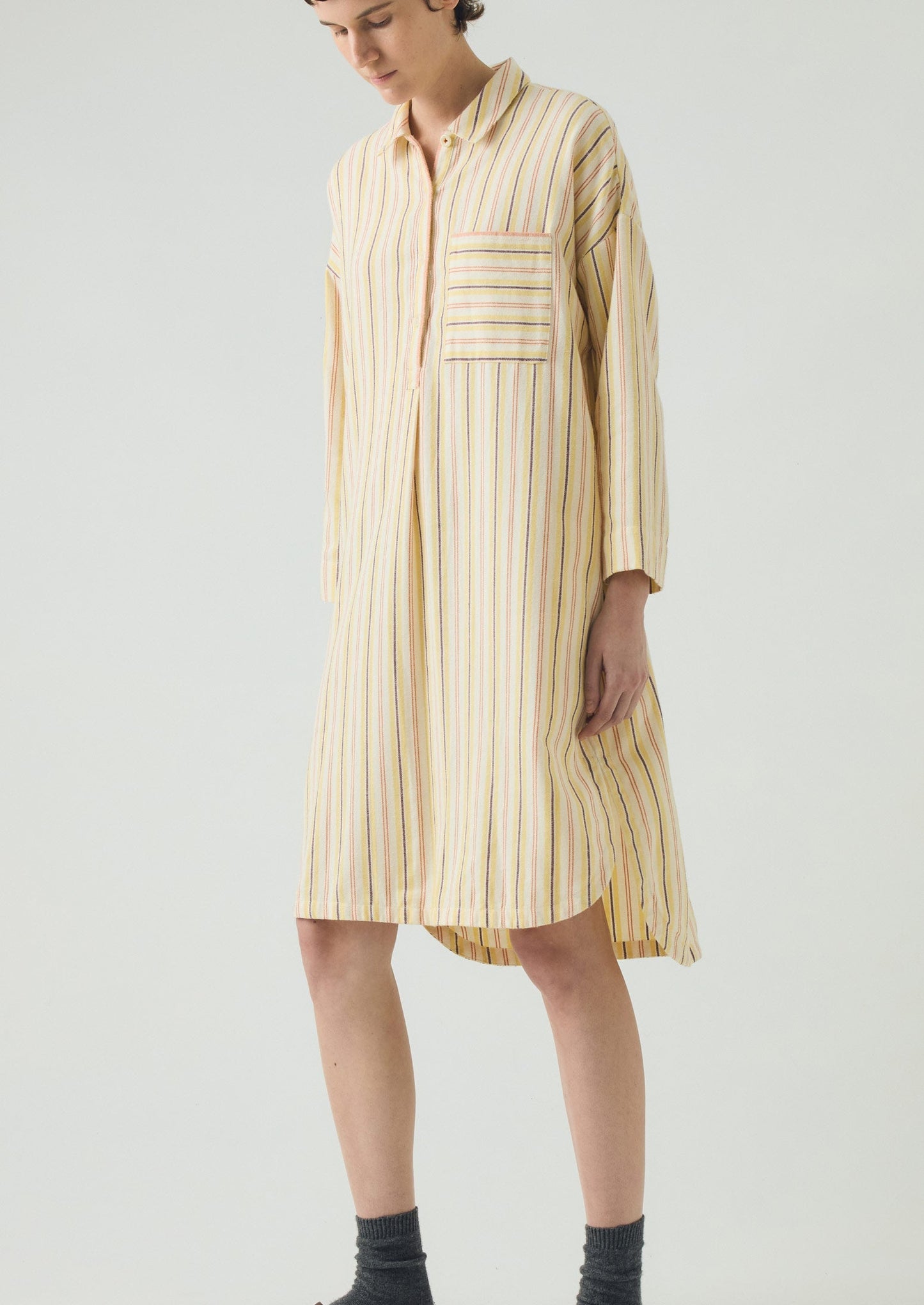 Camicia da notte in flanella a righe decorative | Ecru/Corn