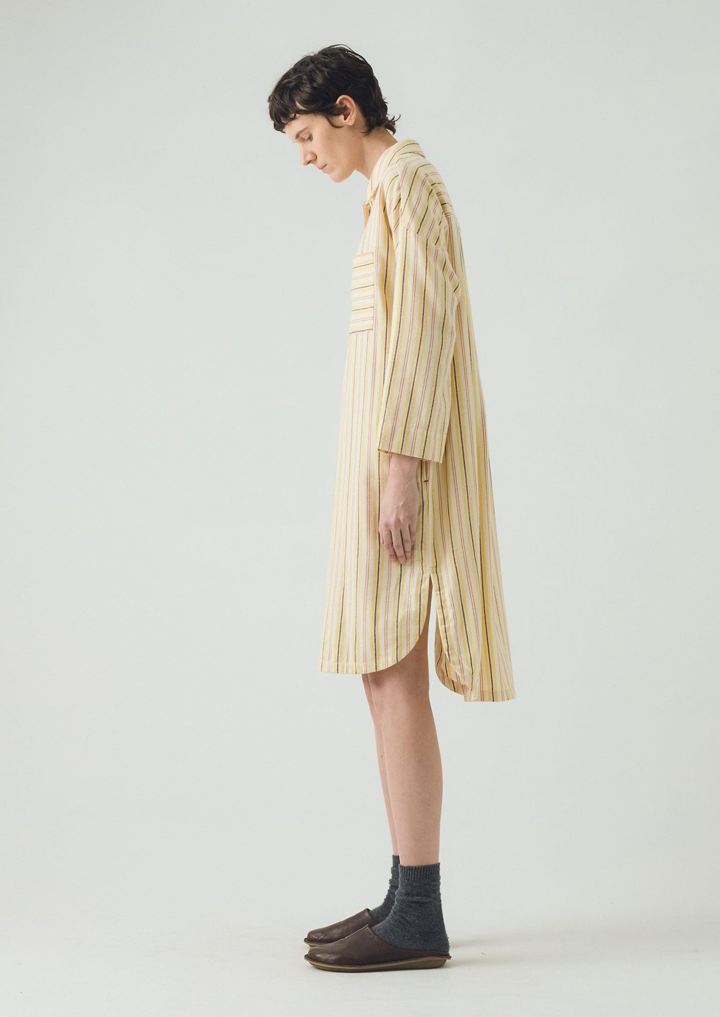 Camicia da notte in flanella a righe decorative | Ecru/Corn
