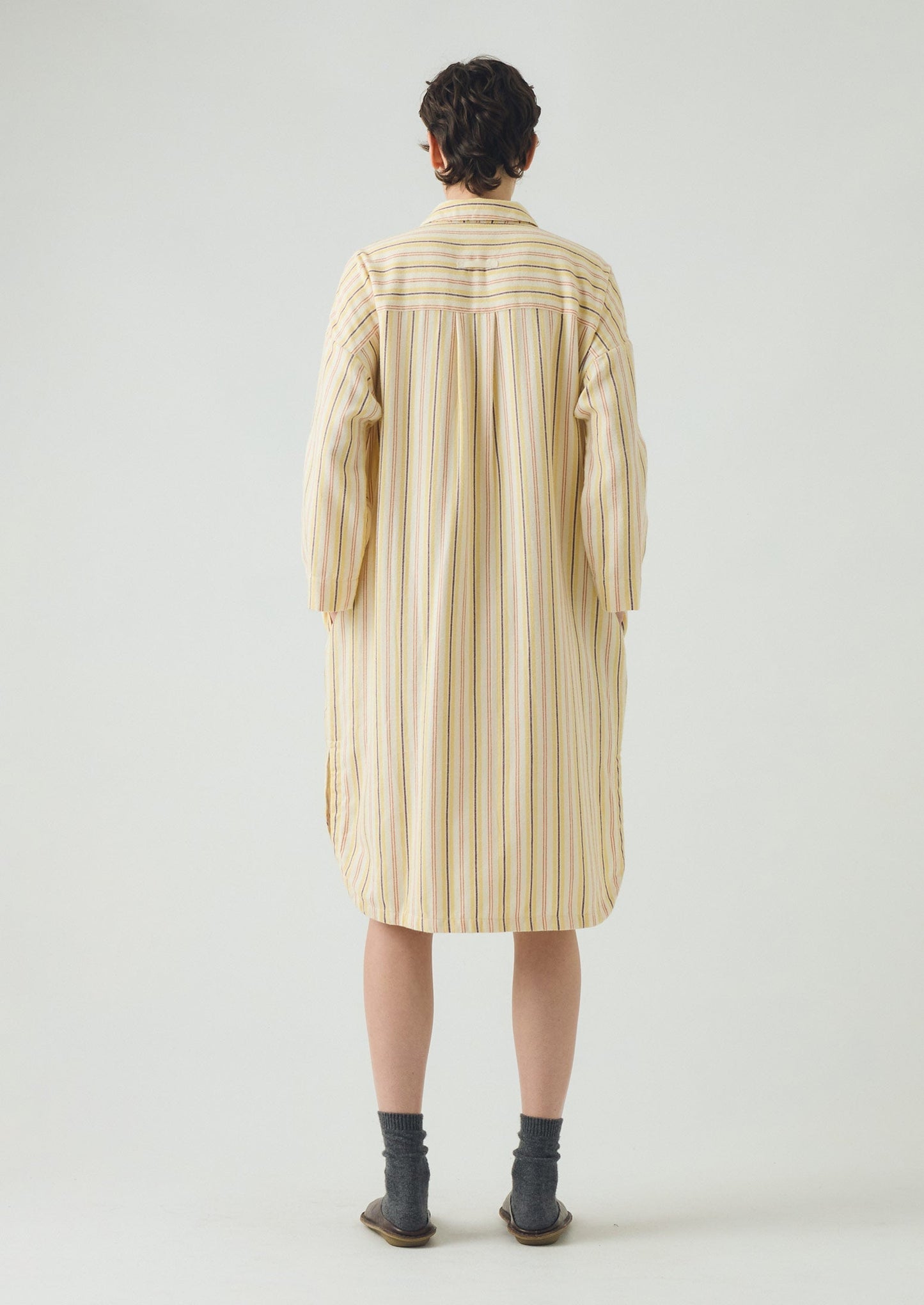 Camicia da notte in flanella a righe decorative | Ecru/Corn