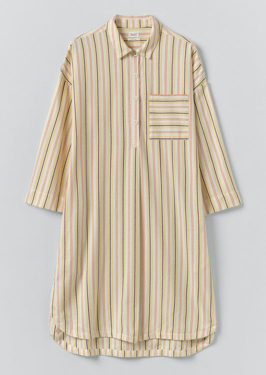 Camicia da notte in flanella a righe decorative | Ecru/Corn