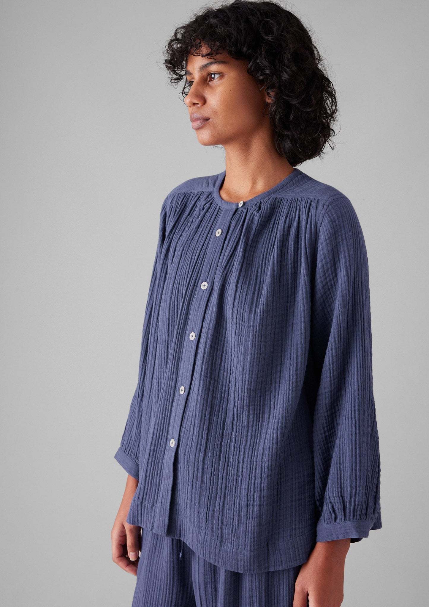 Pigiama in cotone stropicciato | Blu ombra