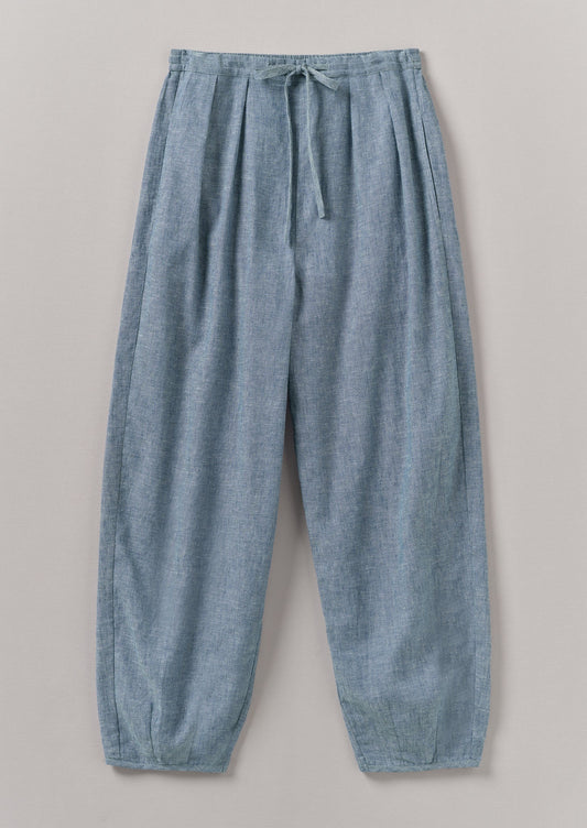Pantaloni a palloncino leggeri in lino e cotone | Blu polvere