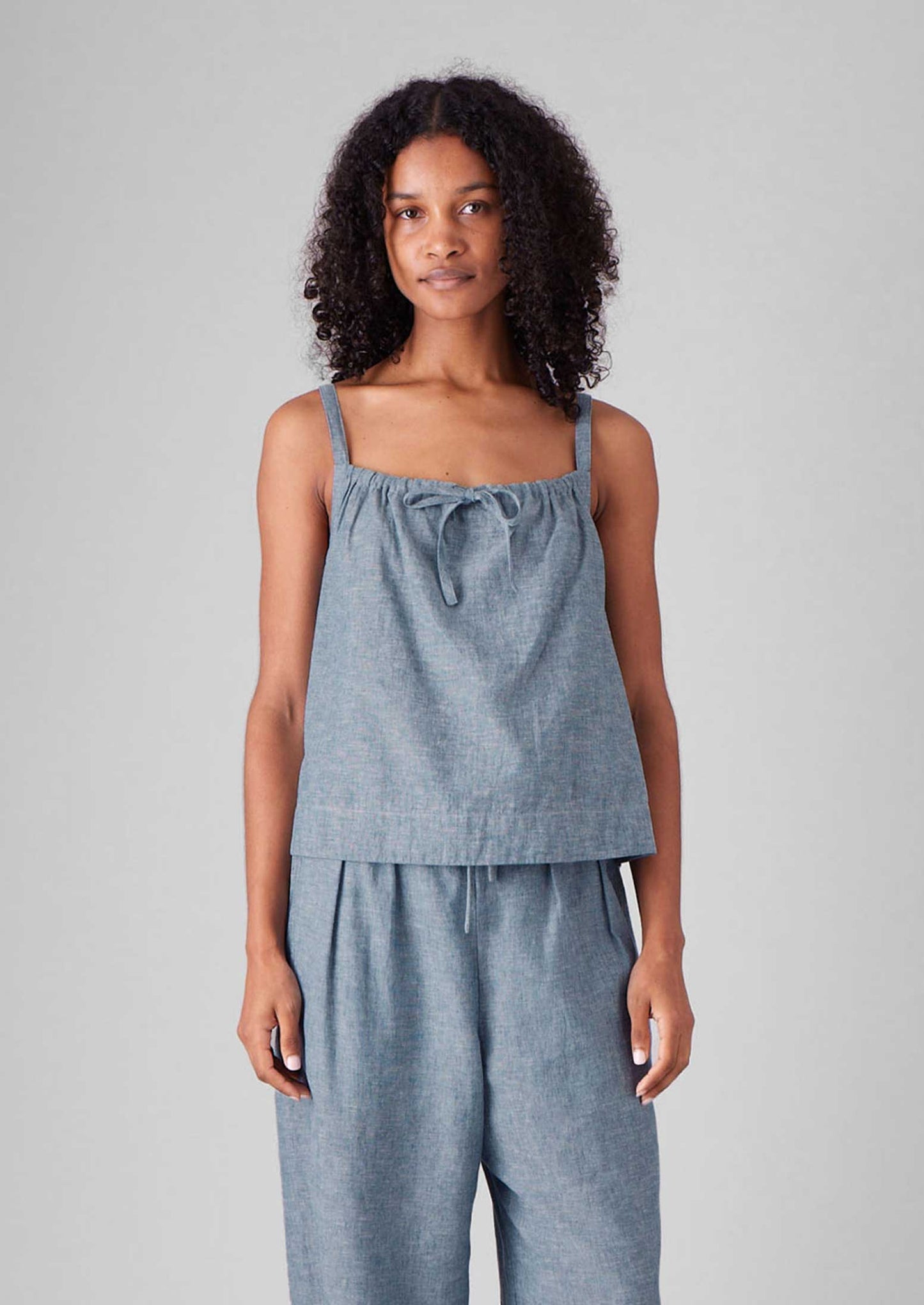 Canotta leggera in lino e cotone | Blu polvere