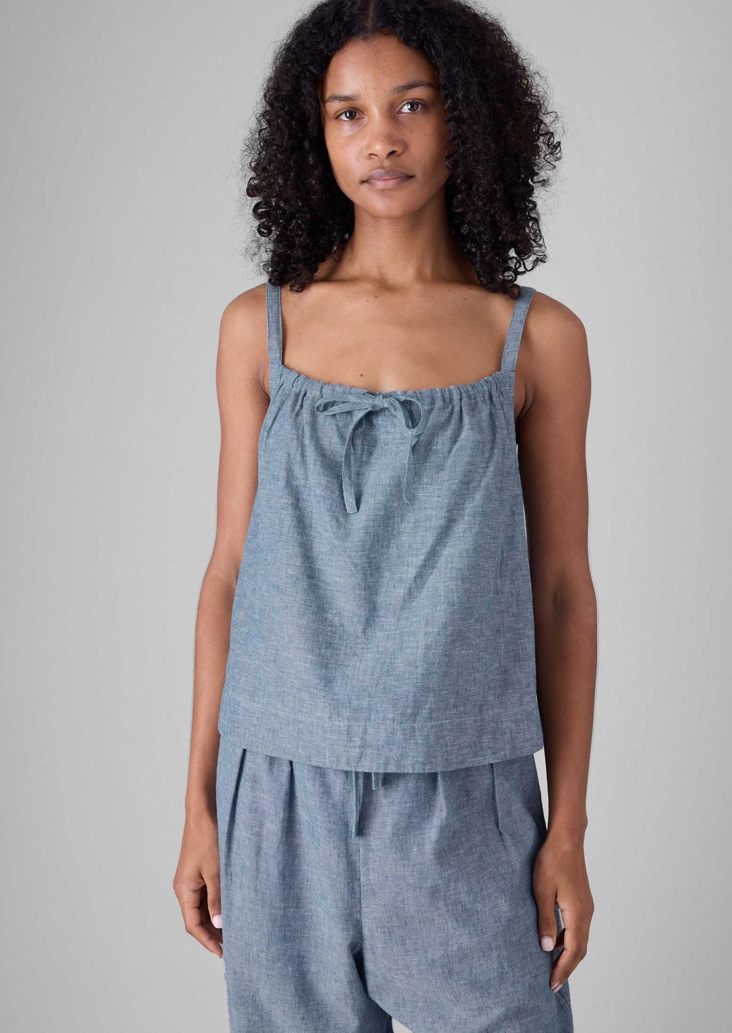 Canotta leggera in lino e cotone | Blu polvere