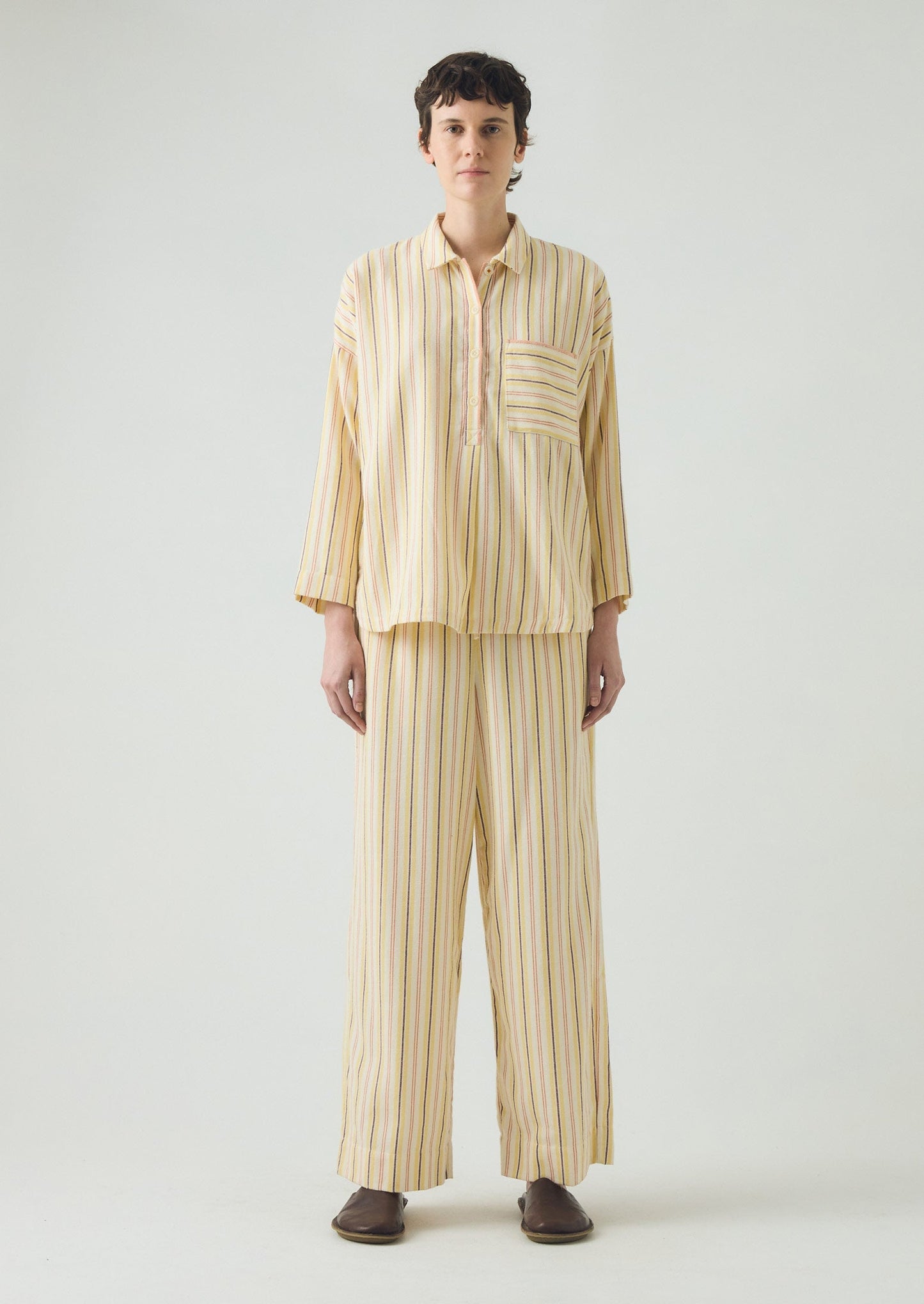 Pigiama in flanella a righe decorative | Ecru/Corn