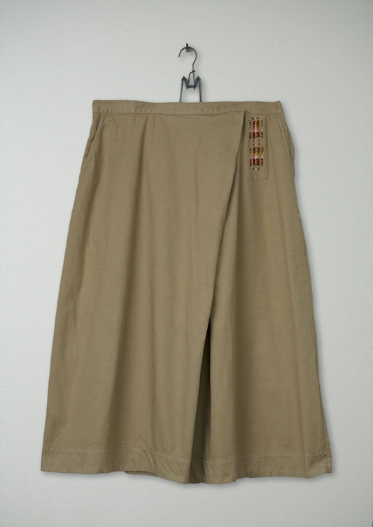 Gonna a pieghe in twill di cotone spazzolato rinnovato, taglia 16 (10) | Cachi chiaro
