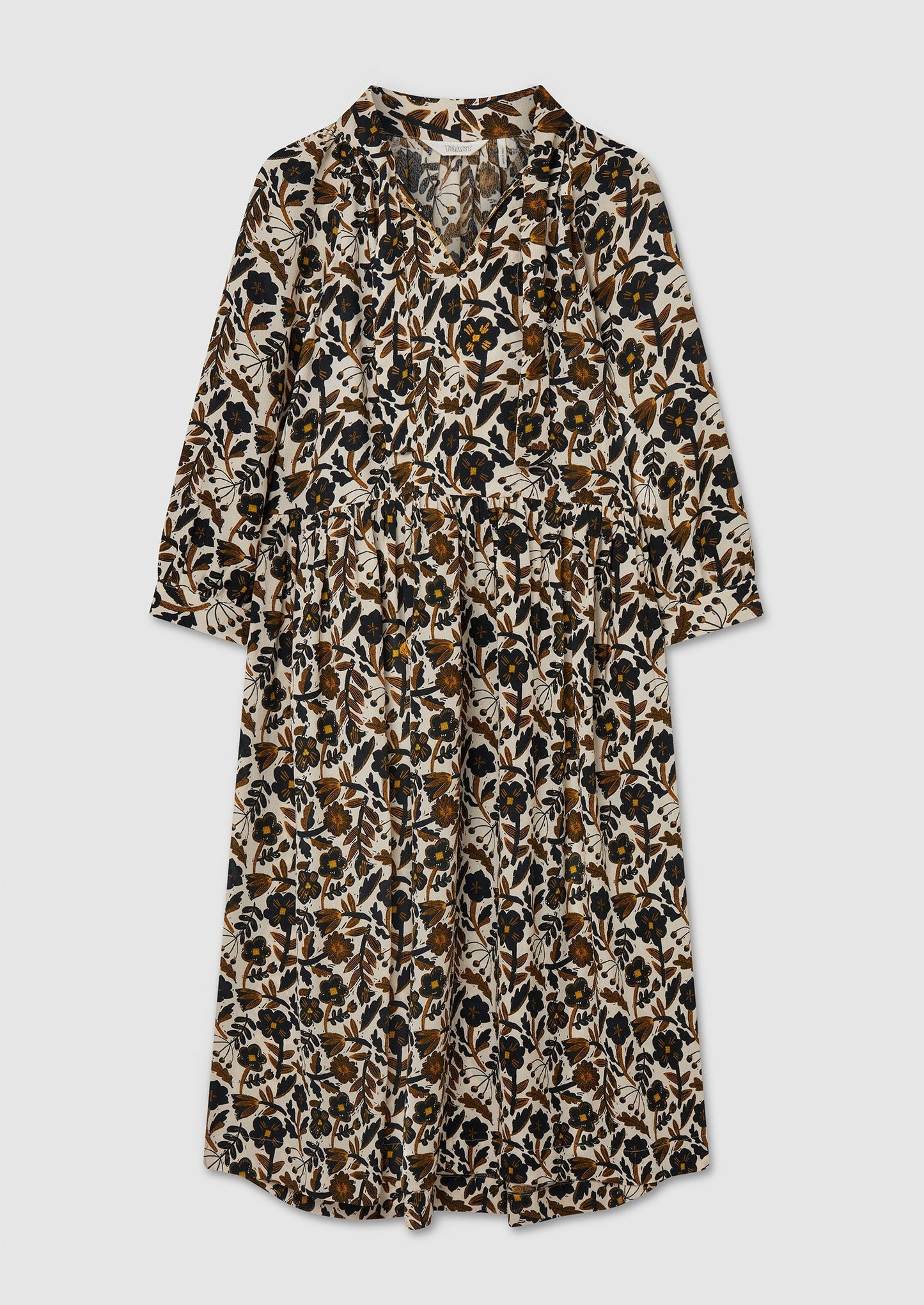 Abito in crepe floreale con nodo anteriore rinnovato, taglia 8 | Olio/Betulla