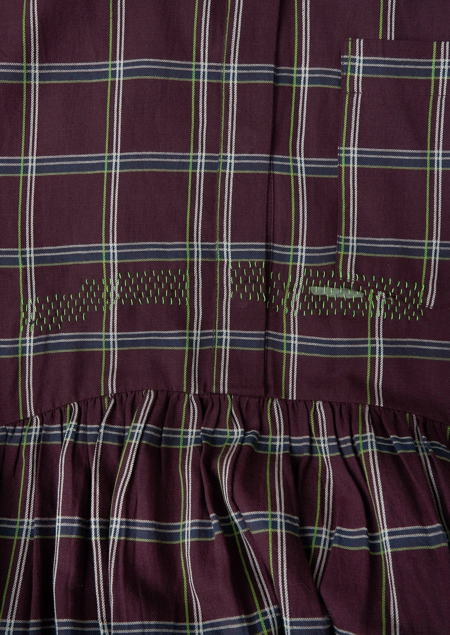 Abito camicia in twill di cotone a quadri rinnovato, taglia 12 (087) | Prugna intenso