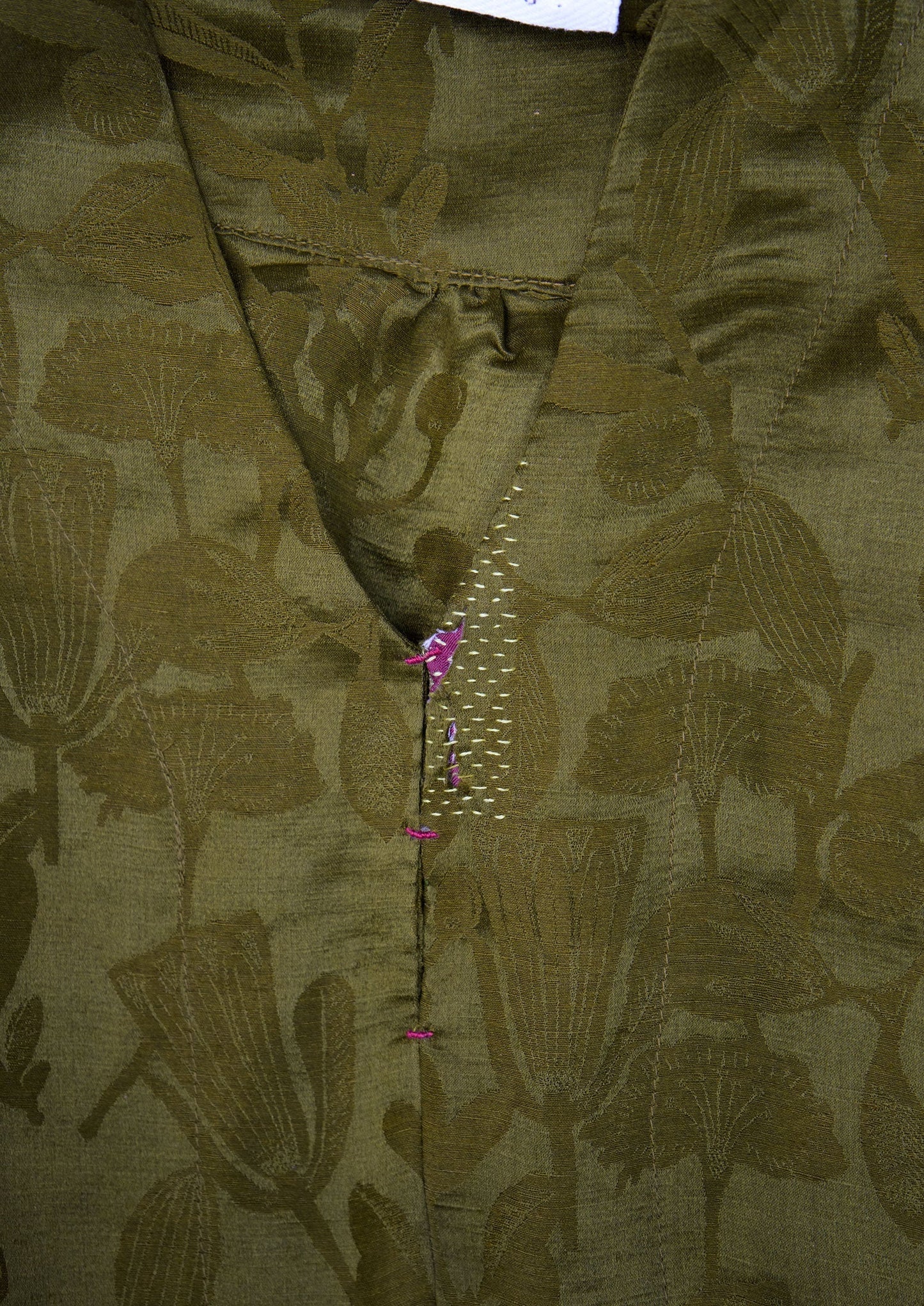 Abito senza maniche in jacquard di lino e seta rinnovato, taglia 6 (109) | Oliva intenso