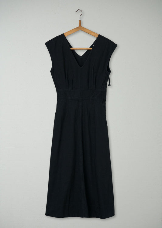 Abito in raso spazzolato con scollo a V, taglia 6 (943) | Nero tenue