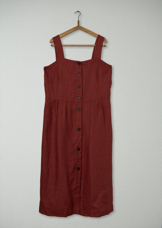 Abito estivo in twill di lino riutilizzato taglia 18 (1141) | Terra di Siena grezza