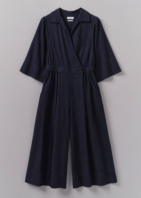 Tuta culotte in twill indaco | Indaco