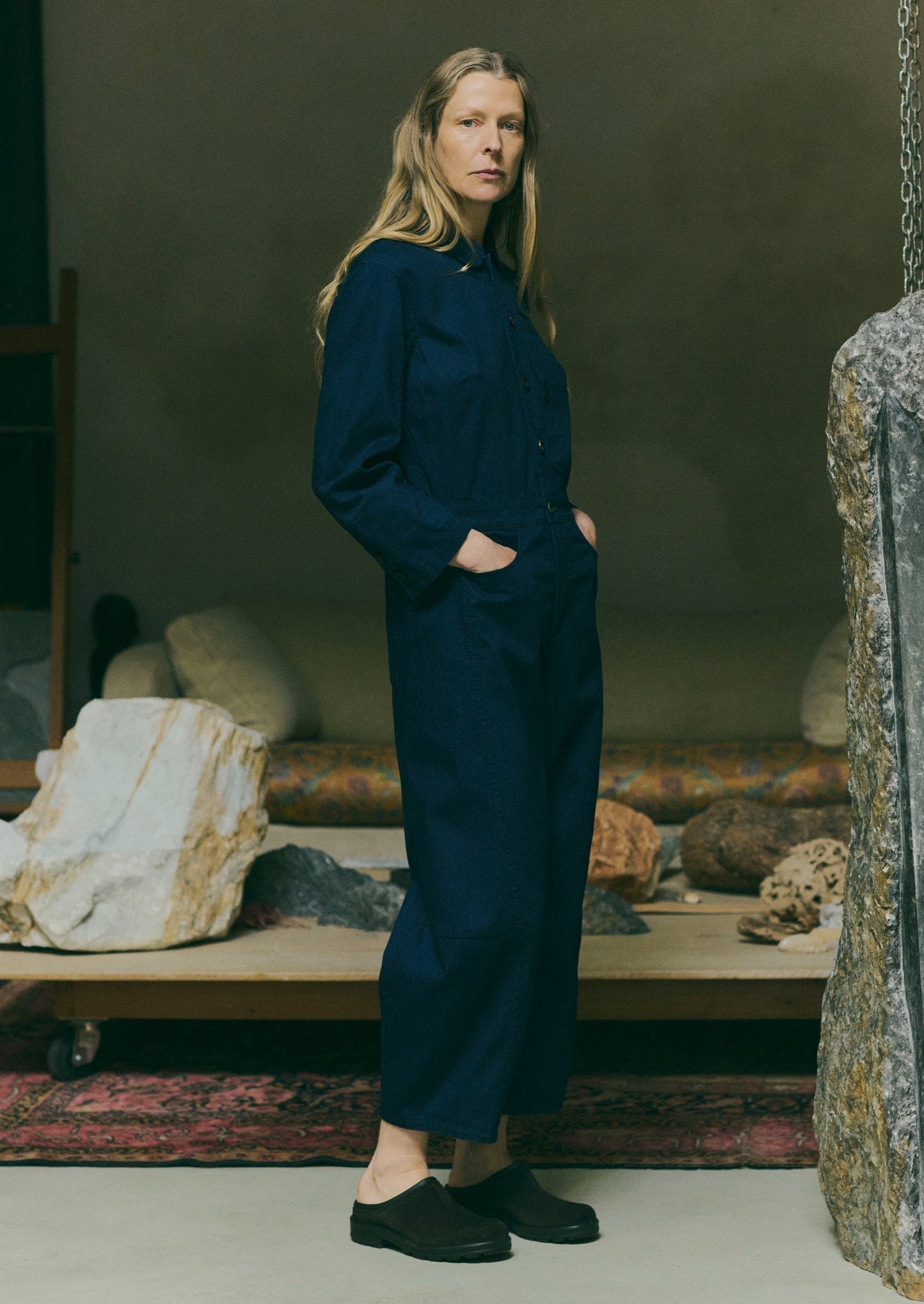 Tuta in twill di cotone con mezza patta | Indaco