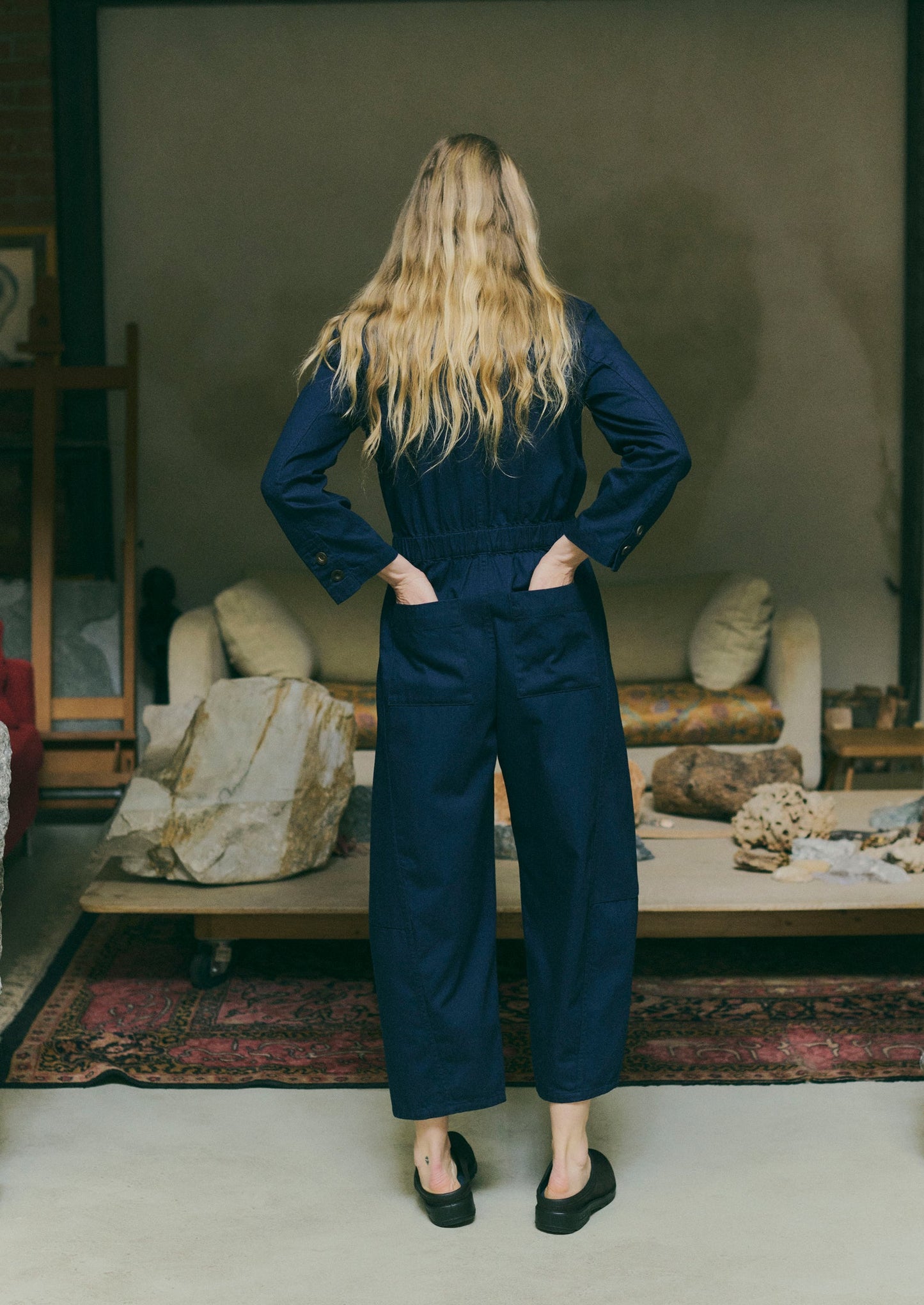Tuta in twill di cotone con mezza patta | Indaco